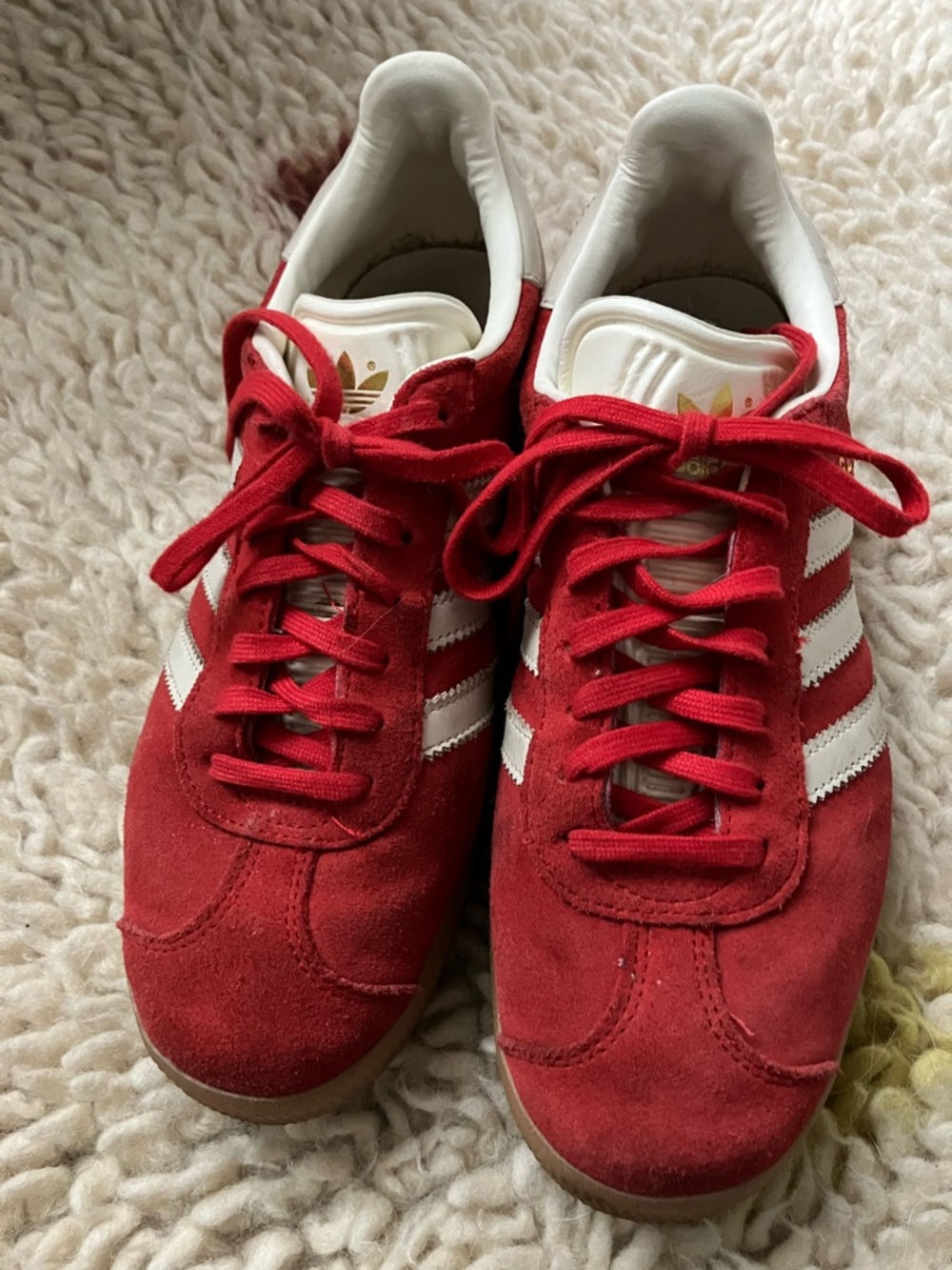 adidas Gazelle Red Suede Trainers with White Three-Stripes